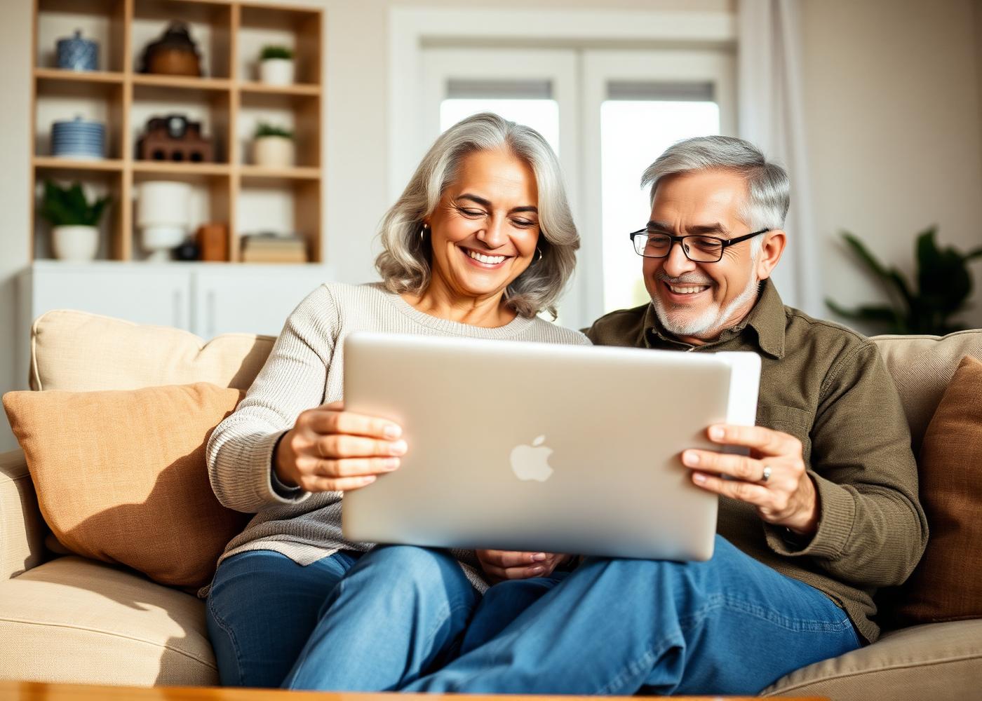 Pareja hispana de adultos mayores revisando su plan de Medicare